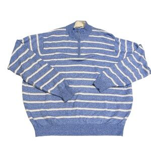 Peter Millar Merino Wool Linen Blend Striped 1/4 Zip Knit Sweater Size Large